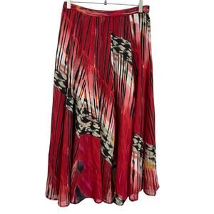 Mix Nouveau New York Large Red Abstract Print Midi Skirt Lined Elastic Waist